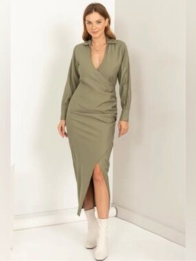 HYFVE Green Midi Ruched Dress